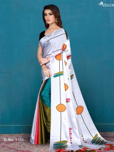 White Silk Digital Print Saree