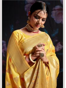 Yellow Banarasi Cotton Silk Digital Print Saree