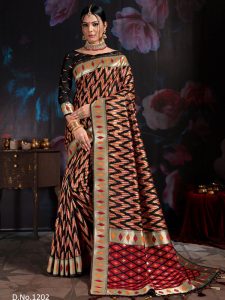 Black Banarasi Cotton Silk Digital Print Saree