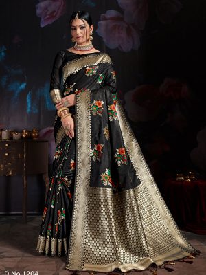 Black Banarasi Cotton Silk Digital Print Saree