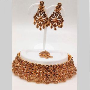 Gold Colour Bridal Wedding Jewellery Alloy Necklace Sets for Women