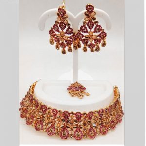 Pink Colour Bridal Wedding Jewellery Alloy Necklace Sets for Women