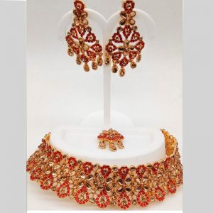 Red Colour Bridal Wedding Jewellery Alloy Necklace Sets for Women