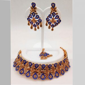 Blue Colour Bridal Wedding Jewellery Alloy Necklace Sets for Women