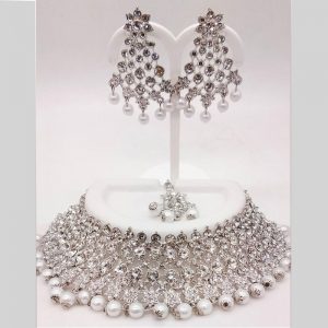 Silver Colour Bridal Wedding Jewellery Alloy Necklace Sets for Women
