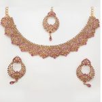 Pink Colour Bridal Wedding Jewellery Alloy Necklace Sets for Women