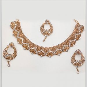 Gold Colour Bridal Wedding Jewellery Alloy Necklace Sets for Women