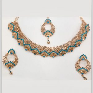 Blue Colour Bridal Wedding Jewellery Alloy Necklace Sets for Women
