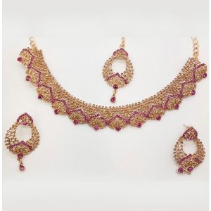 Pink Colour Bridal Wedding Jewellery Alloy Necklace Sets for Women