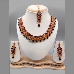 Black Colour Bridal Wedding Jewellery Alloy And Copper Necklace Sets for Women