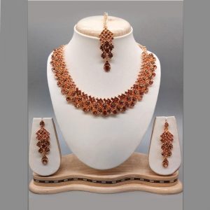 Gold Colour Bridal Wedding Jewellery Alloy And Copper Necklace Sets for Women