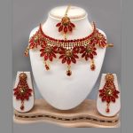 Red Colour Bridal Wedding Jewellery Alloy And Copper Necklace Sets for Women