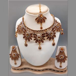 Brown Colour Bridal Wedding Jewellery Alloy And Copper Necklace Sets for Women