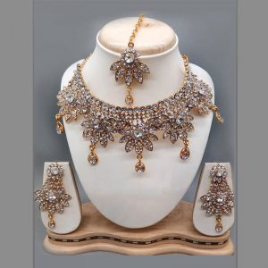 Silver Colour Bridal Wedding Jewellery Alloy And Copper Necklace Sets for Women