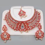 Orange Colour Bridal Wedding Jewellery Alloy And Copper Necklace Sets for Women