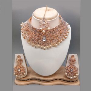 Gold Colour Bridal Wedding Jewellery Alloy And Copper Necklace Sets for Women