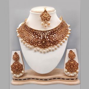 Red Colour Bridal Wedding Jewellery Alloy And Copper Necklace Sets for Women