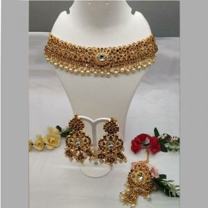 Golden & Silver Colour Bridal Wedding Jewellery Alloy And Copper Necklace Sets for Women