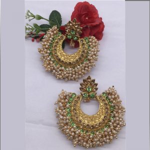 Designer Green Colour Alloy And Copper Latest Earrings for women