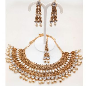 Gold Colour Bridal Wedding Jewellery Alloy Necklace Sets for Women