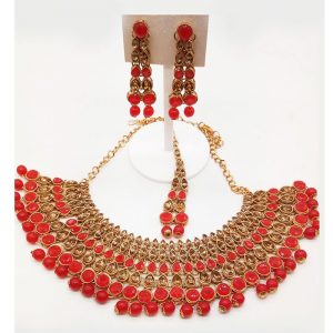 Red Colour Bridal Wedding Jewellery Alloy Necklace Sets for Women