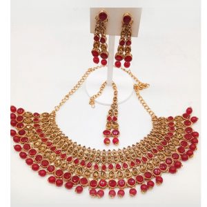 Red Colour Bridal Wedding Jewellery Alloy Necklace Sets for Women