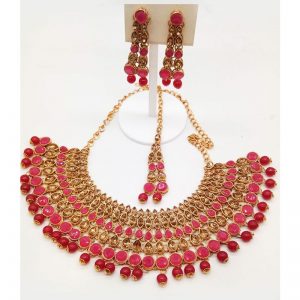 Pink Colour Bridal Wedding Jewellery Alloy Necklace Sets for Women