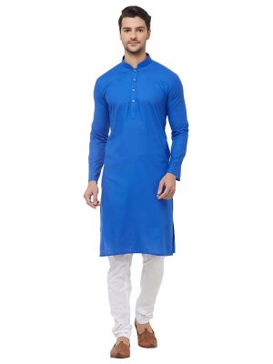 Blue Colour Cotton Kurta Pajama For Men