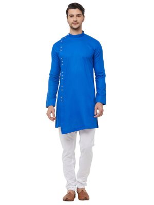 Blue Colour Cotton Kurta Pajama For Men