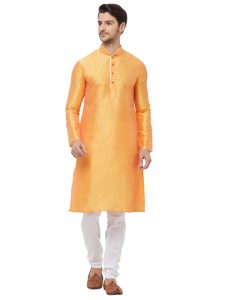 Orange Colour Silk Kurta Pajama For Men