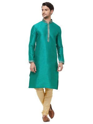 Green Colour Silk Kurta Pajama For Men