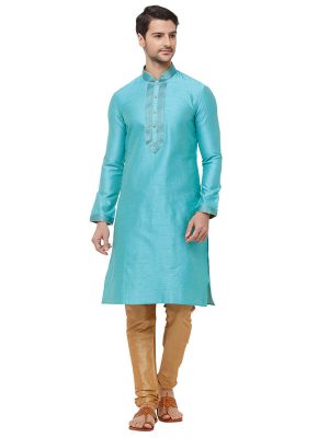 Blue Colour Silk Kurta Pajama For Men