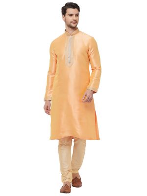Peach Colour Silk Kurta Pajama For Men