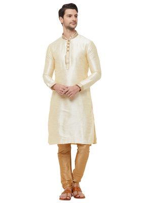 Cream Colour Silk Kurta Pajama For Men