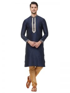 Blue Colour Silk Kurta Pajama For Men