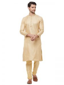 Gold Colour Silk Kurta Pajama For Men