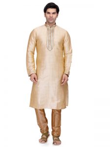 Gold Colour Art Silk Kurta Pajama For Men