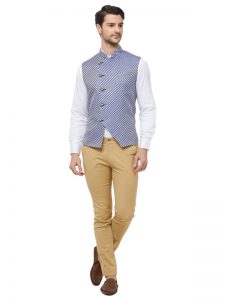Blue Colour Brocade Modi Jacket