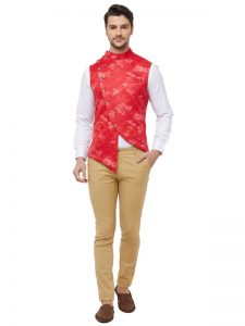 Red Colour Silk Blend Modi Jacket
