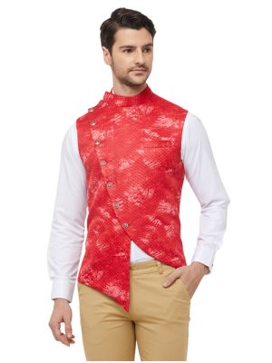 Red Colour Silk Blend Modi Jacket