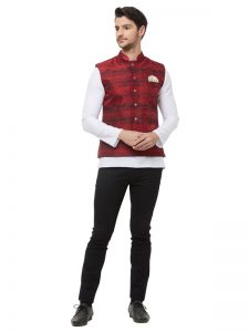 Red Colour Silk Blend Modi Jacket