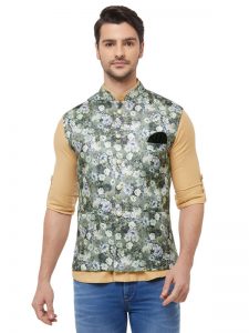 Green Colour Silk Blend Modi Jacket