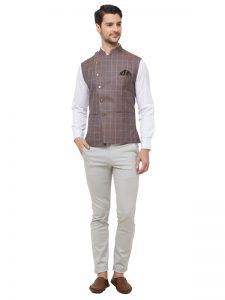 Brown Colour Cotton Blend Modi Jacket