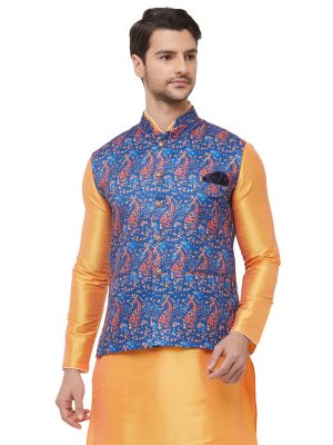 Blue Colour Silk Blend Modi Jacket