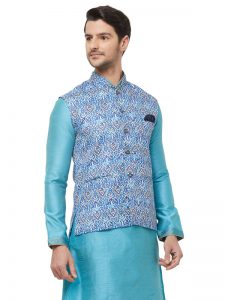 Blue Colour Silk Blend Modi Jacket