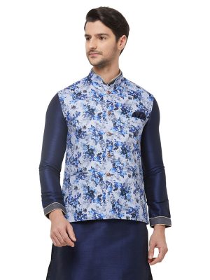 Blue Colour Silk Blend Modi Jacket