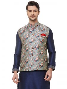 Grey Colour Silk Blend Modi Jacket