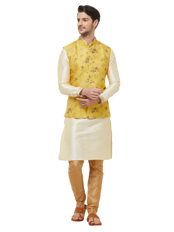 Yellow Colour Pure Silk Modi Jacket
