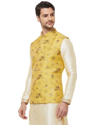 Yellow Colour Pure Silk Modi Jacket