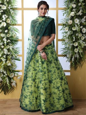 Buy Florence Green Thread Embroidered Work With Stone Pasting Bridal Lehenga Choli